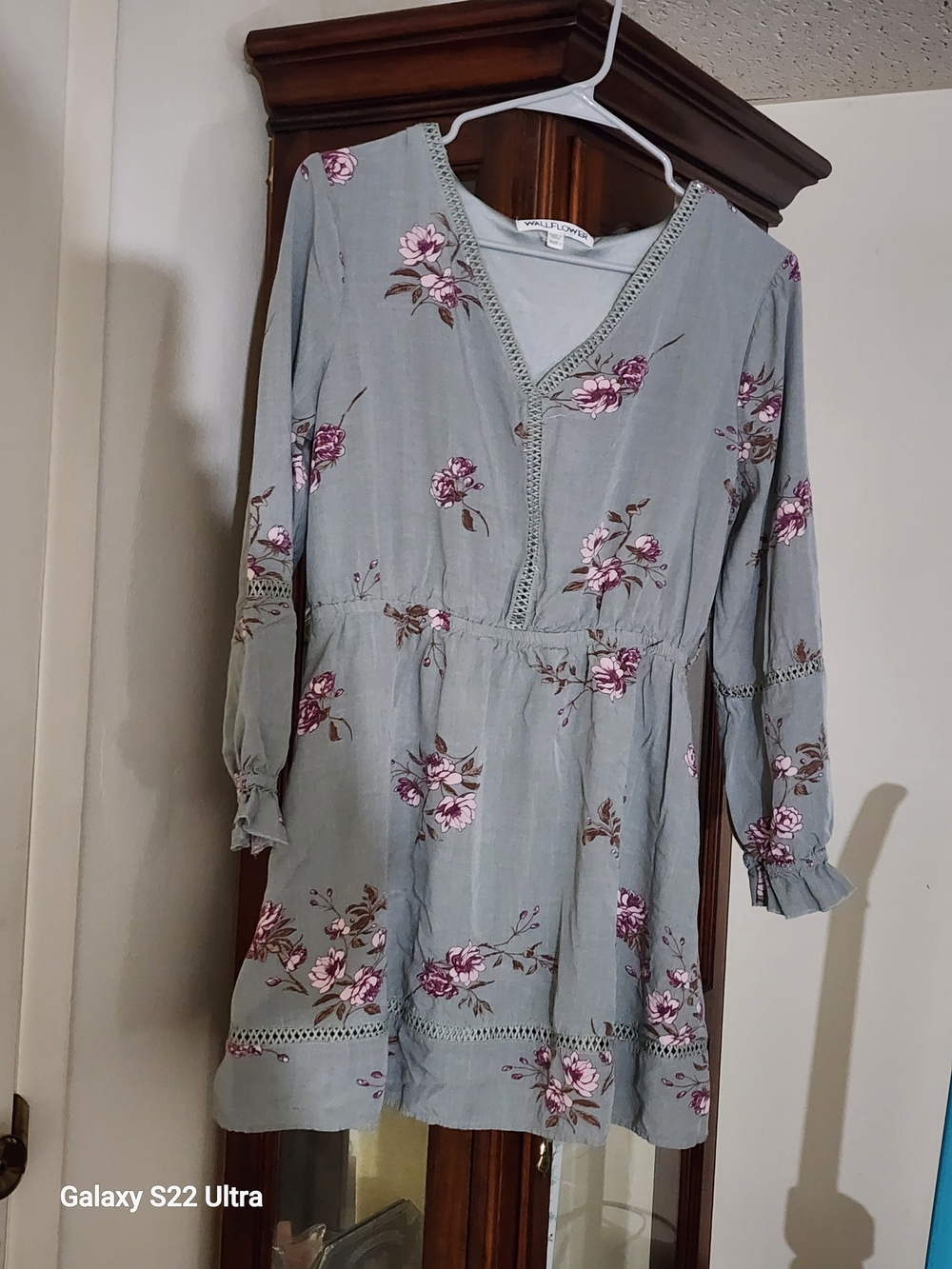Wallflower Dusty Blue Floral Long Sleeve Dress